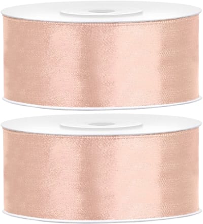 Partydeco Cadeaulint - 2x - zalmroze - 2,5 cm x 25 meter - satijn - sierlint - inpakken - decoratie