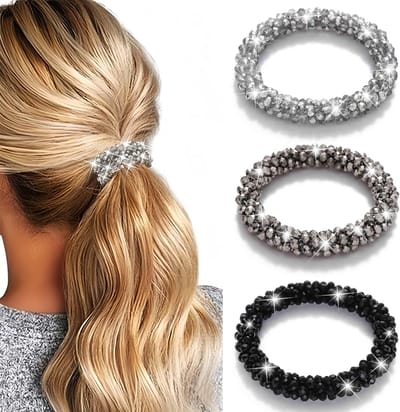 3-delige Haarbanden met Strass Kristal-Haarelastiekjes Elastische Haarbanden Glitter Haarband Dames, Haarversiering Glitter, Decoratieve Haaraccessoires voor Dames