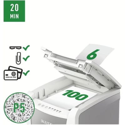 Leitz IQ Autofeed Small Office 100 P5 Papierversnipperaar 100 vellen Micro cut 2 x 15 mm P-5 34 l Ook geschikt voor Paperclips, Nietjes, Creditcards