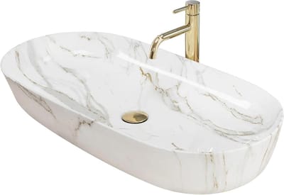 Keramische Wastafel - Handwasbak Top - Badkamer Inrichting - Moderne Stijl Ovaal - 81 x 41 cm - Grijs