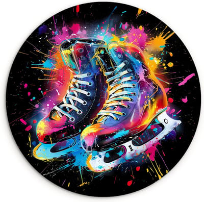 WallCircle® Wandcirkel 120x120 cm - Muurcirkel Graffiti - Schaatsen - Ijssport - Winter Sport - Verf - Muurdecoratie woonkamer - Wanddecoratie slaapkamer - Kamer decoratie accessoires - Ronde schilderijen - Woonaccessoires binnen cirkel