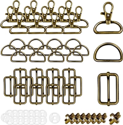 Dailygoods- Karabijnhaken Set 50 Stuks - D-ringen - Triglide Glijdende Gespen - Magnetische Knoopgespen - Riemversteller - Zinklegering Brons