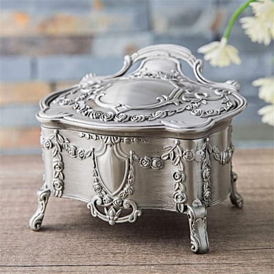 Snuisterijdoosje - Metalen Sieradendoos - Sieraden Opbergen - Vintage Emaille - Groot - Zilverkleurig