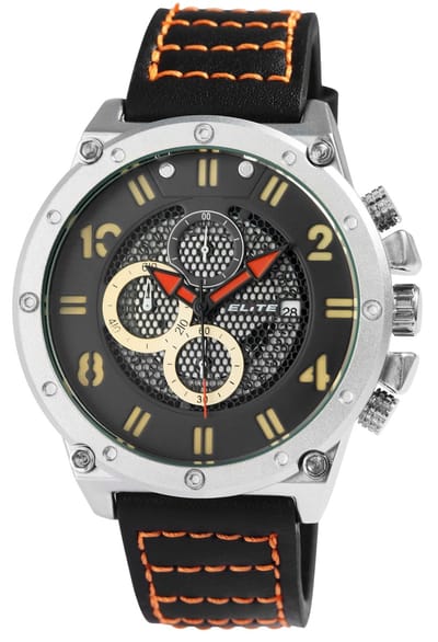 Elite Herenhorloge echt leer zilverkleurig, datumaanduiding
