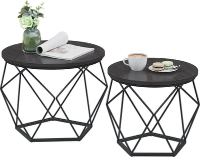 VASAGLE - Salontafel - Bijzettafel - Set van 2 - Ronde - Afneembaar Tafelblad - Woonkamer
