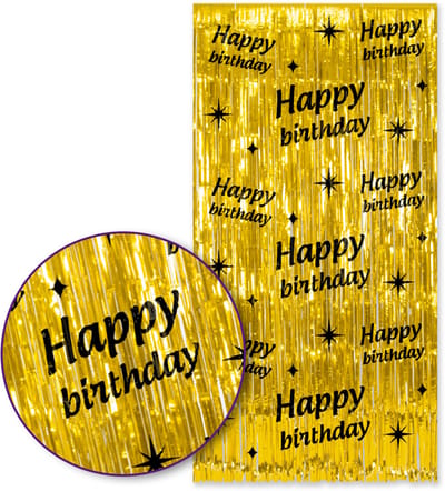 Q2P – Happy Birthday Foliegordijn – Goud & Zwart – 100×200 cm – Zelfklevend – Feest Versiering – Backdrop