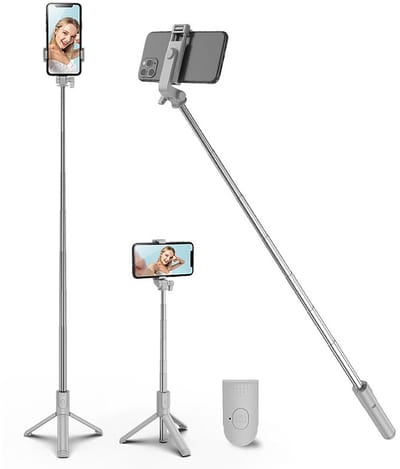 Oneay Draagbare selfiestick, handstatief voor telefoon met afneembare draadloze afstandsbediening - 1m - Wit