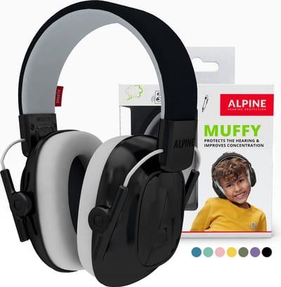 Alpine Muffy Kids Gehoorbescherming Kinderen 25 dB (5–16 Jaar) - Verstelbare Oorkappen voor Focus, School & Evenementen - Comfortabele & Opvouwbare Oorbeschermers - Zwart