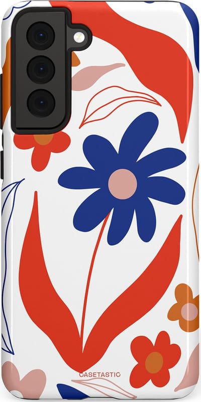 Casetastic hoesje geschikt voor Samsung Galaxy S21 FE 5G - Dubbellaagse bescherming - Kleuren in bloei - Fashion Case - Wit Rood Perzik Donkerblauw