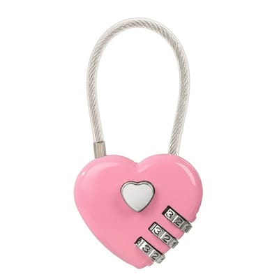 Roze kofferslot combinatie hangslot unisex hartvormig wachtwoord slot 3 cijferig sleutelloos mini bagage slot met staalkabel voor koffer rugzak sieradendoosje kast