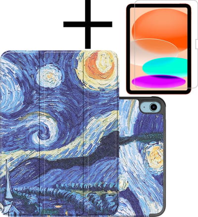 Hoes - Geschikt voor Apple iPad A16/A18 (2022/2025/2026) - 10.9 & 11 inch (10e, 11e & 12e generatie) - Met Screenprotector - Trifold Bookcase - Hard Cover - Hardcover Book Case - Tablet Hoesje - Sterrenhemel