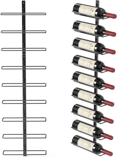 SnelShoppen - Wandplank voor 9 Flessen, Robuuste Metalen Houder voor Wijn, Champagne en Sterke Dranken - Ideaal voor Keuken, Bar of Wijnkelder
