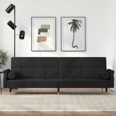 vidaXL - Slaapbank - met - kussens - fluweel - zwart