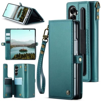 CaseMe Luxe Wallet Case met Polskoordje voor Galaxy Z Fold 7 _ Groen