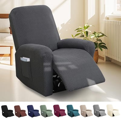 Complete Set van 4 Stuks Recliner Hoes, Stretch Cover voor Relaxfauteuil, Beschermhoes met Zakjes en Antislip Design voor TV Stoel en Relaxstoel