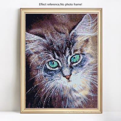 Diamant schilderij volledige ronde dier kat groene ogen diamant borduurwerk 20X30CM black