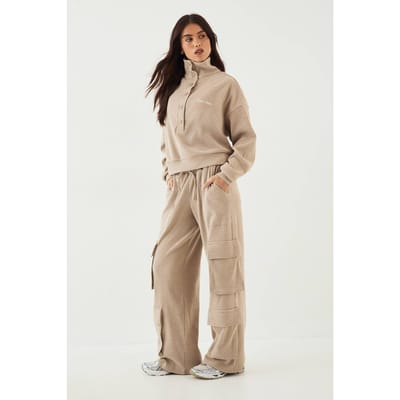 Dames DSGN Studio Geborstelde Rib Cargo Jogger | Stone | Maat: XS