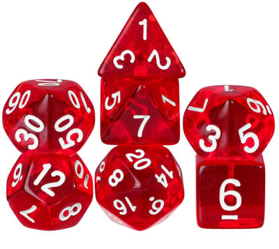 Dobbelstenen Set 7-delig – Transparant Rood D20 D12 D10 D8 D6 D4 – Voor RPG & Tafelspellen