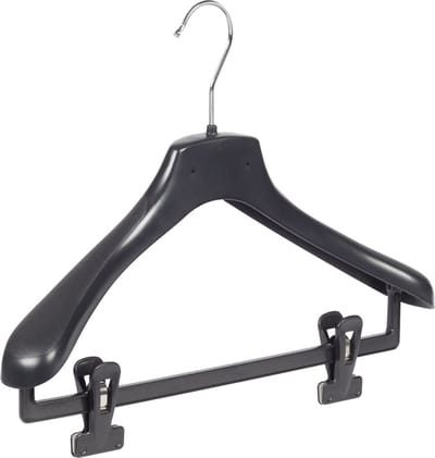 De Kledinghanger Gigant - Mantelhanger - Kostuumhanger - Jassenhanger - Volwassenen - HZ38 - 50 Stuks - Kunststof - Zwart - Gebogen Model - Schouderverbreding 4,8 cm - Anti-slip Knijpers - 38 cm - Kledinghanger - Kleerhanger - HZ-Serie
