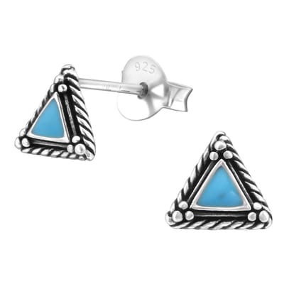 Aramat Jewels - Zilveren Bali oorbellen - Driehoekige vorm -7mm-Blauw