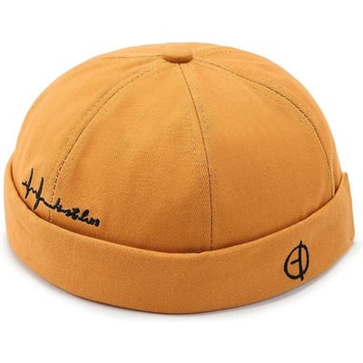 Chapeaux pour Hommes Casquette Docker Casquettes Bonnet Casquette de Marin Casquette d'Ouvrier Manchette Relevée Chapeau Rétro Sans Visière Avec Réglable orange