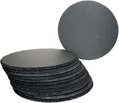 Set van 12 leistenen borden rond 30cm zwart - 23464626