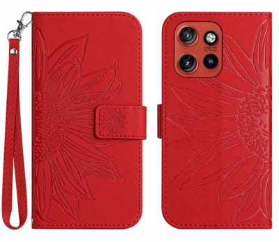 Coverup Hoesje - Geschikt voor Motorola Edge 60 Neo Hoesje - Coverup Zonnebloem Book Case met Koord - Rood
