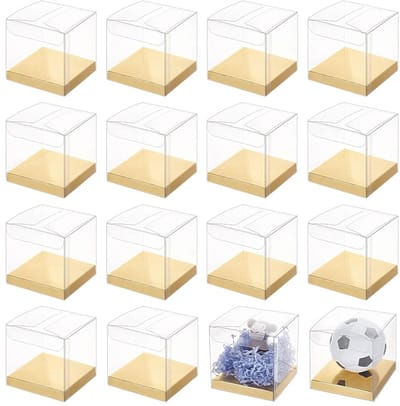 Dailygoods- Geschenkdoosjes 20 stuks - Doorzichtige PVC - Opvouwbaar - Gouden kartonnen bodem - 7,1 x 7,1 x 7,1 cm - Duurzaam en scheurbestendig - Cadeauverpakking