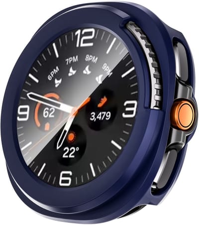 Stravo Screenprotector - Geschikt voor Samsung Galaxy Watch 8 classic - 46mm - Full Cover Hard Case / Beschermend Hoesje - Donkerblauw - Samsung Galaxy Watch 8 classic 46mm screenprotectors