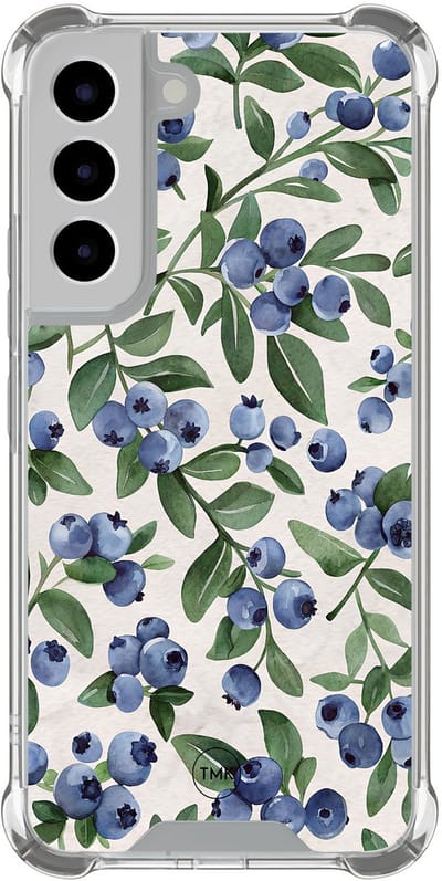 Shockproof hoesje geschikt voor Samsung Galaxy S22 - Blueberries - Schokbestendig - Verhoogde randen - TPU case - Extra Sterke Back Cover - Print - Transparant, Blauw