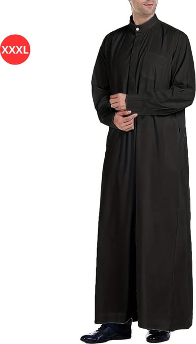 Livano Djellaba Heren - Arabisch Mannen Kaftan - Islamitische Kleding - Moslim Kleding - Alhamdulillah - Zwart XXXL