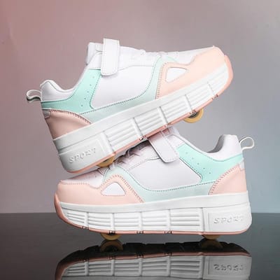 Nieuwe Runaway Schoenen Dubbel Wiel Katrol Schoenen Jongens Kinderschoenen met Wielen Meisjes Skates 37 white