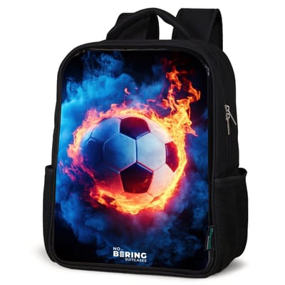 NoBoringSuitcases.com® - Rugzak zwart - Schooltas jongen & meisje - Voetbal in vuur en ijs - Rugtas voor school - Boekentas kind - Schoolrugzak - Kinderrugzak