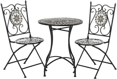 Bistroset - Tuinmeubel 3-delig - Tuinset - Balkonset voor 2 Personen - Tuinmeubelset met 2 Klapstoelen + Mozaïektafel - Zitgroep - Meubel - Loungeset - Meubelsets - voor Tuin, Balkon, Terras - Metaal - Keramische Tegels - Veelkleurig