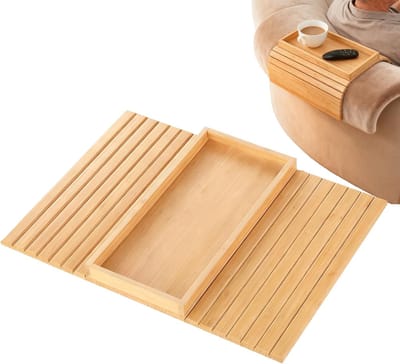 Armleuning Tafel - Bank Dienblad - Comfort op Bank - Inklapbaar Hout - 35 x 22 cm - Houtkleur
