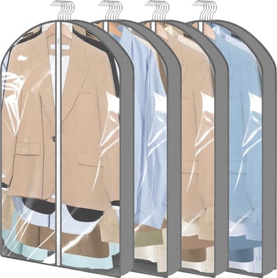 JGS ® Transparante Kledinghoezen Set van 4 met Extra Ruimte, 60 x 100 cm voor Bescherming en Opbergen