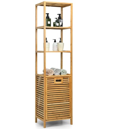 Wasmand Kast - Badkamerkast - Opbergmeubel - Wassorteerder - Kast met Wasmand - Zwart + Natuurlijke kleur