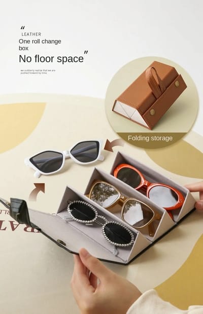 Zonnebril houder - 3 gids - bruin - brillenstandaard - brillenhouder - zonnebril organizer - muur ophanghoes - opklapbaar - draagbaar - IXEN