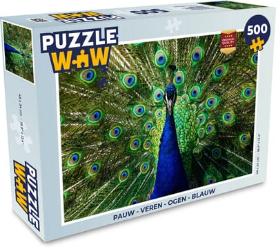 Puzzel Pauw - Veren - Ogen - Blauw - Legpuzzel - Puzzel 500 stukjes