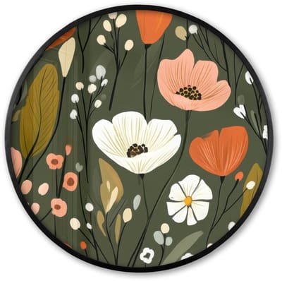 Poster in lijst Rond - Fotolijst 60x60 cm - Posters - Bloemen - Illustratie - Groen - Ronde posterlijst zwart - Decoratie - Wanddecoratie woonkamer - Muurdecoratie slaapkamer