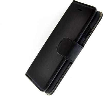 Pearlycase® Echt Lederen Wallet Bookcase Geschikt voor Apple iPhone 7 Plus met de handgemaakte Zwart Leren Telefoonhoesje