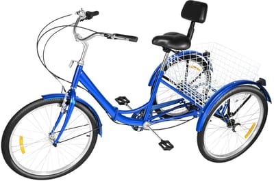 Cellista Driewieler voor Volwassenen 24 Inch - 7 Versnellingen - Met Rugleuning en Achtermand - Senioren Fiets - Transportfiets - 120kg Belastbaar - Blauw Waarom deze titel goe