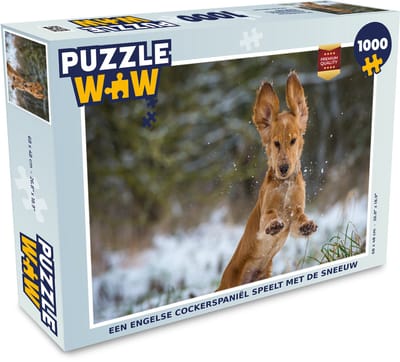 Puzzel Een Engelse cockerspaniël speelt met de sneeuw - Legpuzzel - Puzzel 1000 stukjes volwassenen