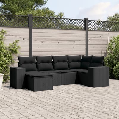 vidaXL - 6-delige - Loungeset - met - kussens - poly - rattan - zwart