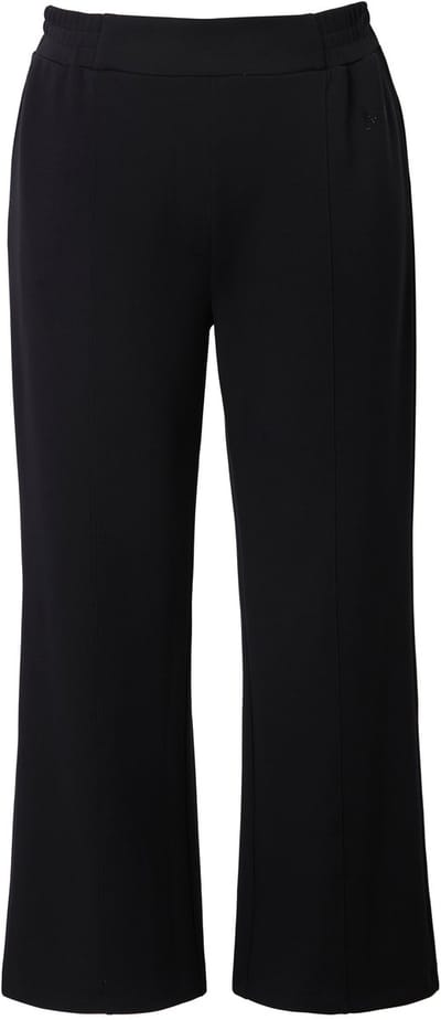 Ulla Popken - Dames - Sweatpants wijde rechte pijp biezen elastische tailleband - Zwart - Maat 54+