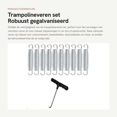 Dailygoods- Trampolineveren set 10 stuks - Robuust verzinkt staal - Trampolineveer T-haken - 16,5 cm - Verbeterde springervaring - Geschikt voor schommelsets/tenten - Veer