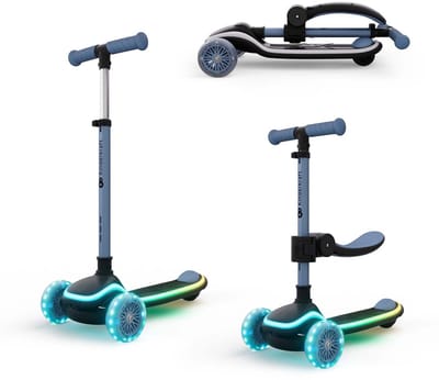 Kinderkraft RAKET UP 2-in-1 Loopfiets en Driewieler Step - Wielen met RGB LED's - Opvouwbaar in 2 seconden - Verstelbaar stuur - Bleuw