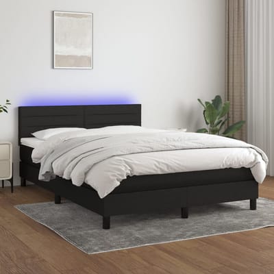 vidaXL - Boxspring - met - matras - en - LED - stof - zwart - 140x190 - cm