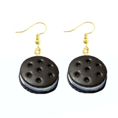 Fako Bijoux® - Oorbellen - Cream Cookie - 21x43mm - Zwart/Wit