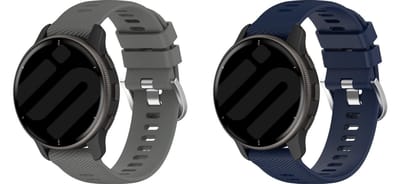 Strap-it Bundel van 2 Siliconen Bandjes - Geschikt voor Garmin Forerunner 245 / 570 - 42mm - Donkerblauw & Donkergrijs - Sportbandje - Sportarmband - Siliconen Band - Waterbestendig & zweetbestendig